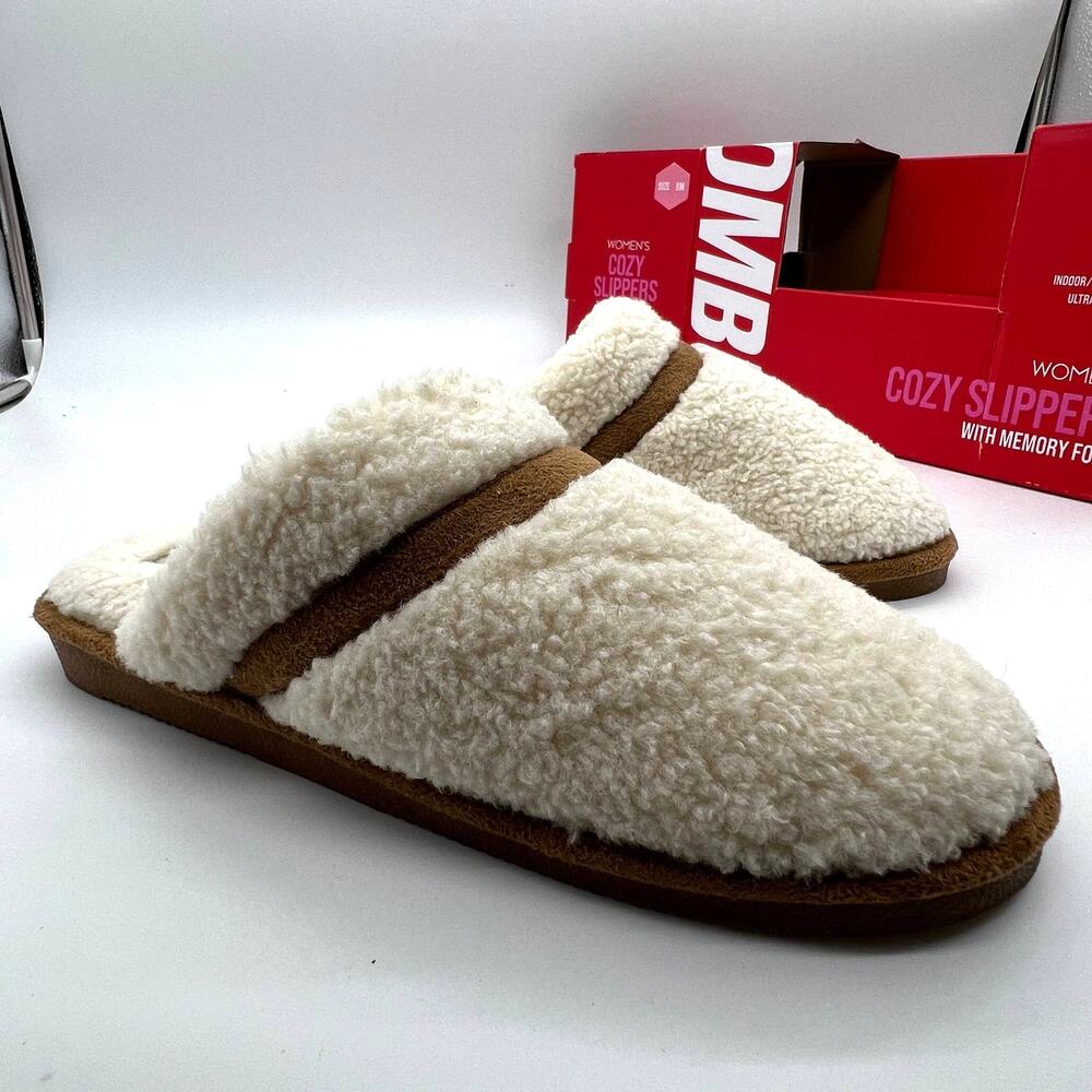 Khombu Cozy Faux Fur Slippers Dede Size 9 Medium Ivory